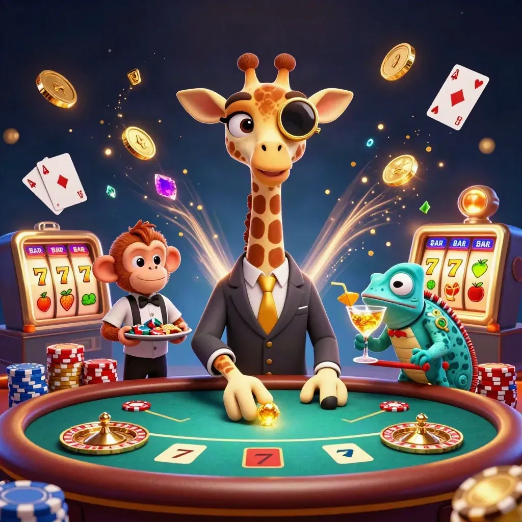 Giraffa VIP, scimmia e camaleonte tra chips, monete d'oro, gemme e ruota roulette